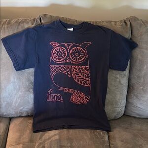 fun. the band Blue and Red Owl Graphic Short Sleeve Tee
